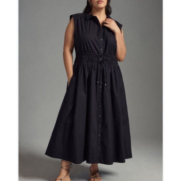 Anthropologie Dresses & Skirts - Anthropologie Maeve Midi Dress Size XL 16/18 Black Preppy Cotton Old Money Class
